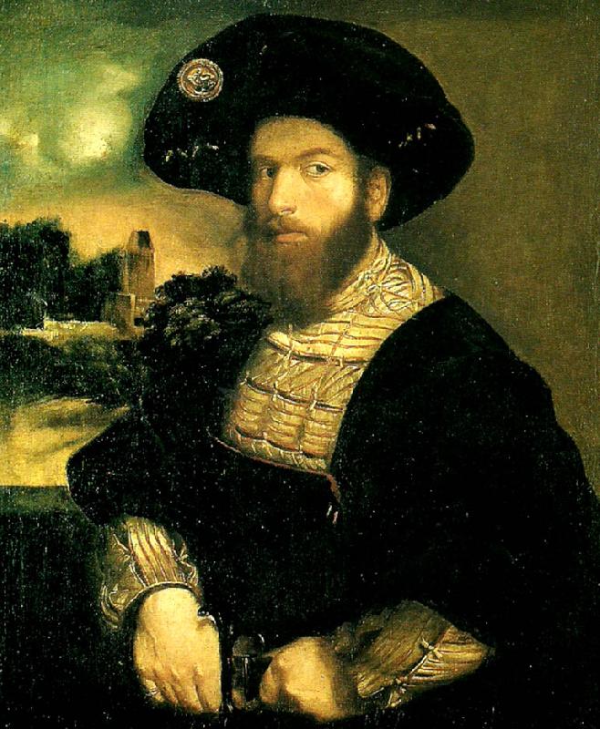 Dosso Dossi portratt av en man i svart barett oil painting image
